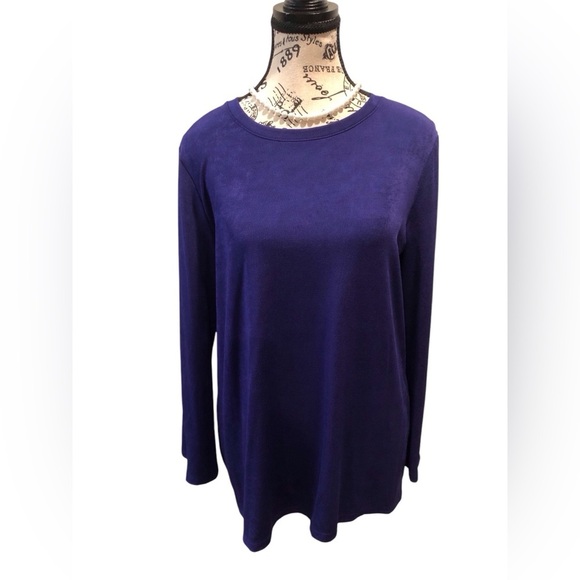 Chicos Sz 2 Large Elegant Blue Women's Travel Stretch Blouse L/S - Picture 1 of 5